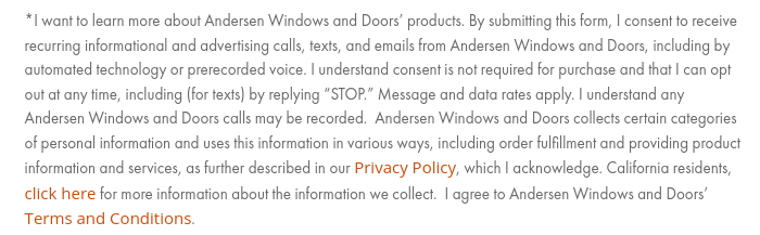 a screenshot of andersen's onerous terms and conditions just to find out how much a window costs